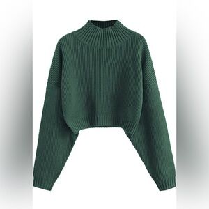 NWT Zaful Green Mock Neck Cropped Sweater Size S